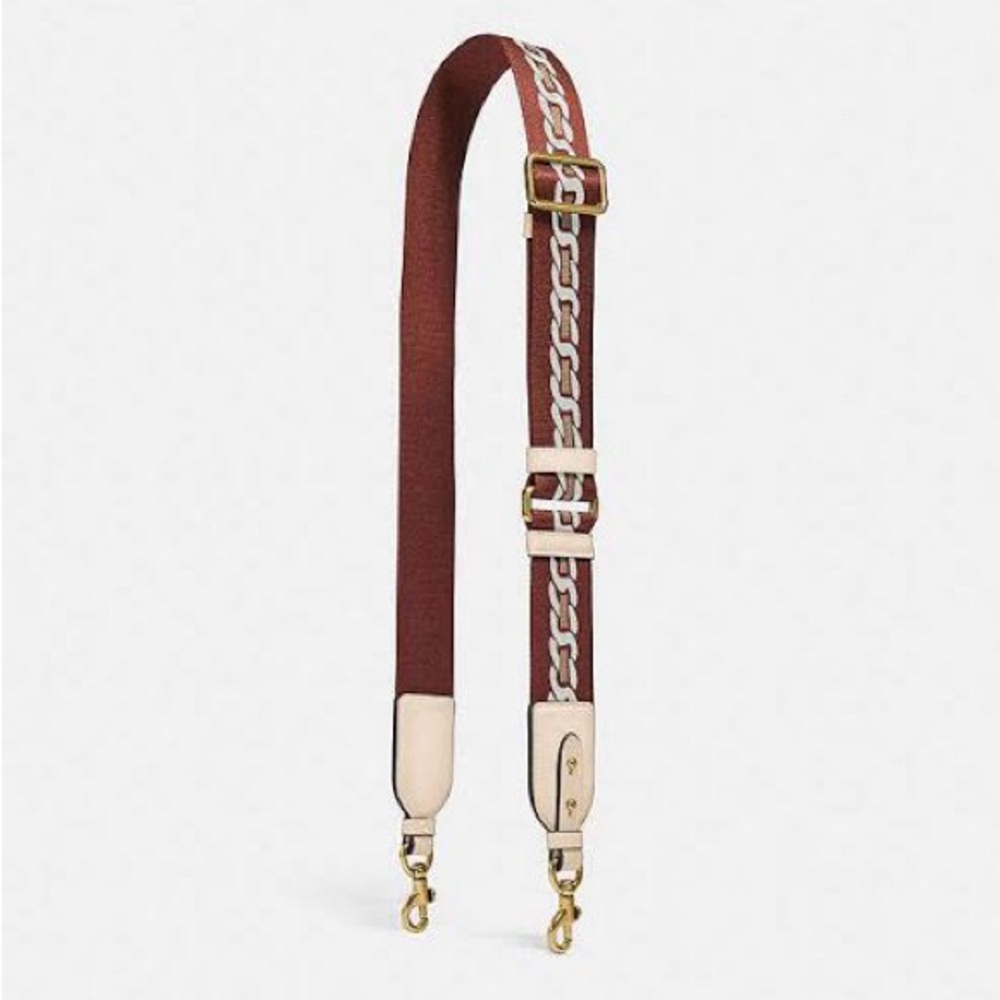 COACH Tonal Webbing Strap Brown and Chain Motif Gold
